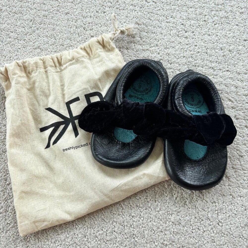 Freshly Picked black velvet bow soft sole moccasin